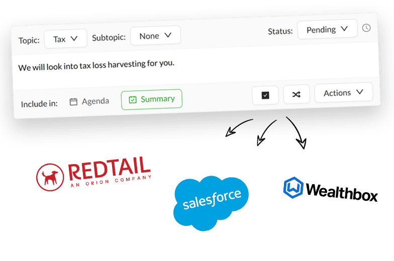 Create Redtail, Wealthbox or Salesforce tasks and Redtail or Wealthbox Workflows after a meeting from Pulse360