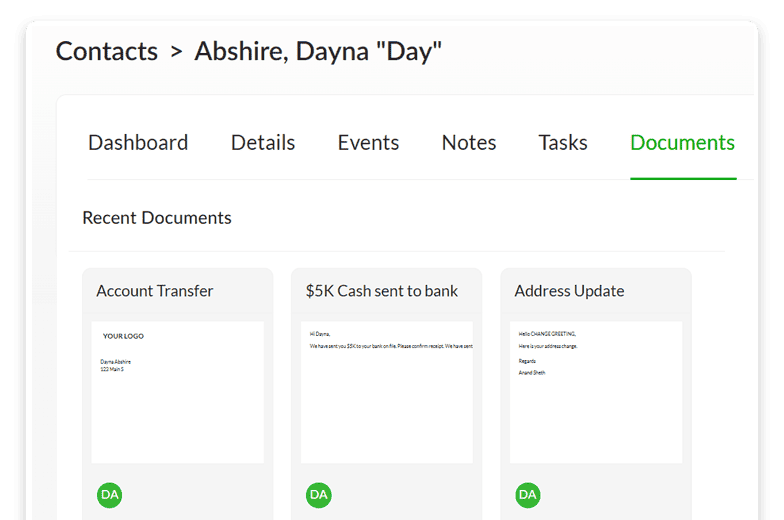 Financial Advisors, find documents easily in your Contact screen using Pulse360